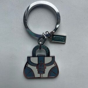Coach Handbag Purse Keychain Key Holder Blue and Cream Rare